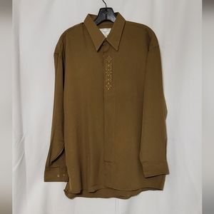 Montello Club Men's Tan Long Sleeve Button Up Dress Shirt Size Large 16-16 1/2